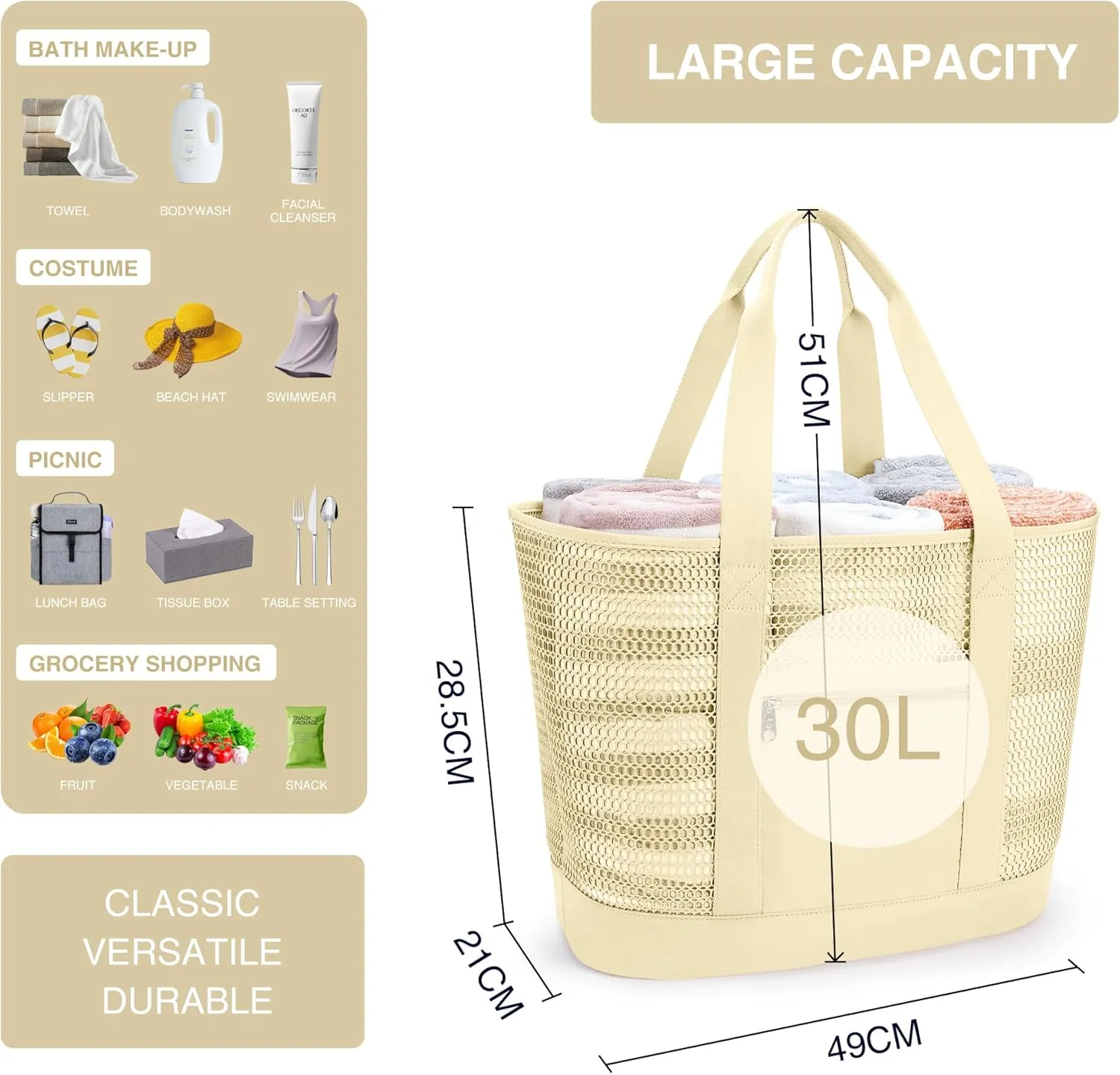 KALIDI FANCY FOREST Beach Mesh Tote Bag, Womens Shoulder handbag MAX 27L Grocery Bag