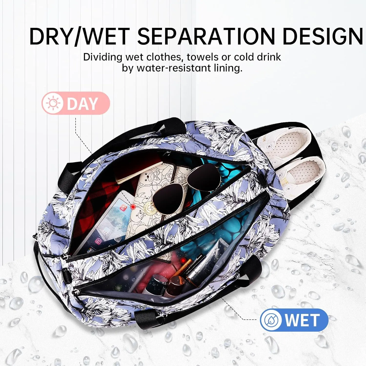 KAMO Travel Duffle Bag, Weekender Bags for Women with Shoe Compartment, Gym Bag for Women with Wet Pocket Workout Dance Tote Bag Personal Item Travel Bag with Trolley Sleeve