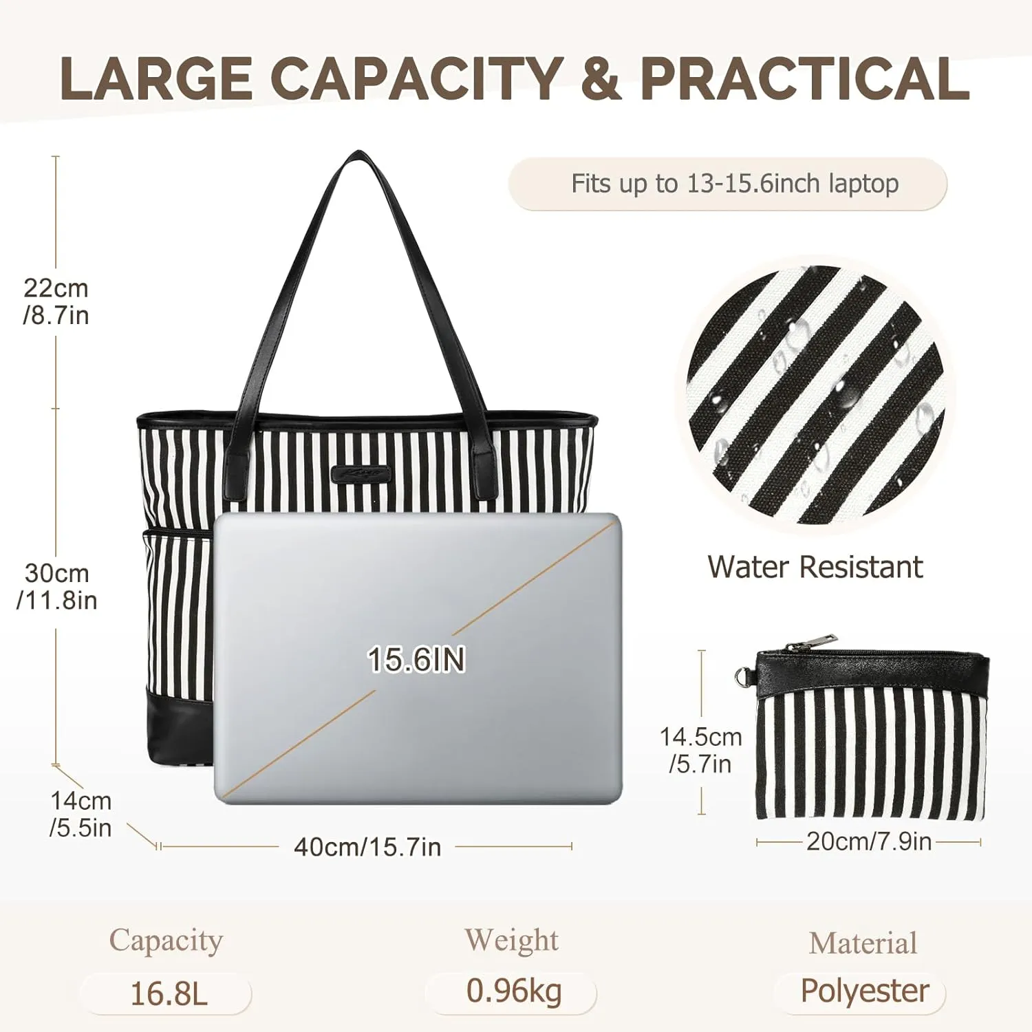 Kasqo Laptop Tote Bag for Women, 15.6" Water Resistant Shockproof Large Shoulder Work Teacher Bag with Luggage Sleeve