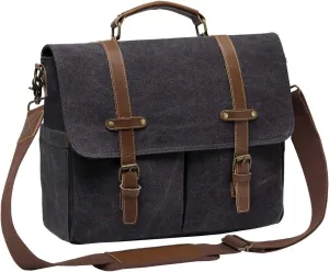 Kasqo Mens Messenger Bag, 15.6 Inch Water resistence Vintage Canvas Briefcase Satchel Bag Shoulder Work Bag Padded Shockpoof