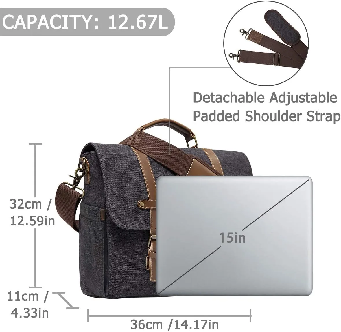 Kasqo Mens Messenger Bag, 15.6 Inch Water resistence Vintage Canvas Briefcase Satchel Bag Shoulder Work Bag Padded Shockpoof