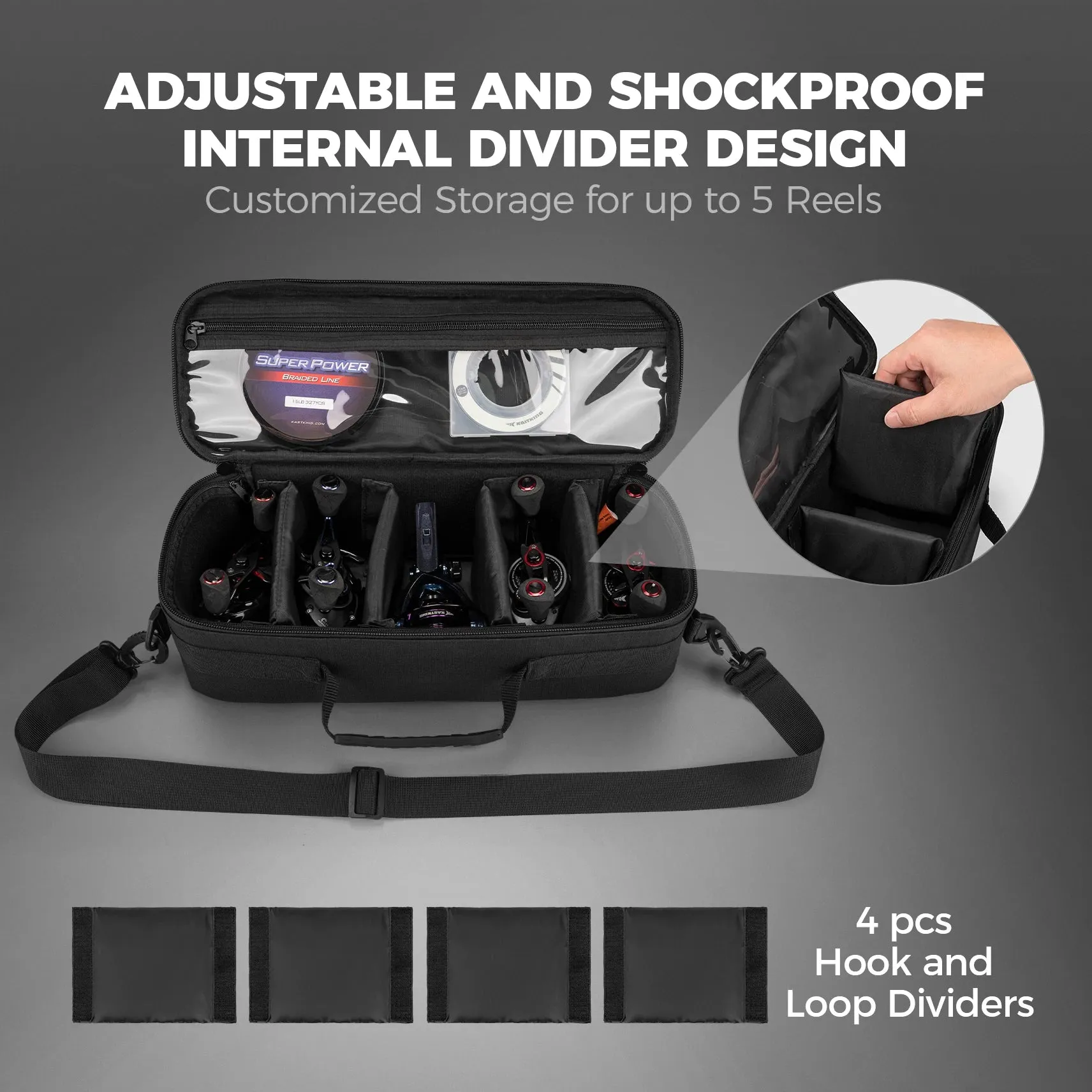KASTKING Fishing Reel Case – Shockproof, Water-Resistant Storage With Adjustable Dividers
