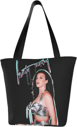 Katy Great Artist Perry Reusable Grocery Bag for Kitchen Shopping Bags Tote Bags with Zipper for Women Shoulder Bag Beautiful Daily Bag Large Capacity Handbag Storage Bags for Gym