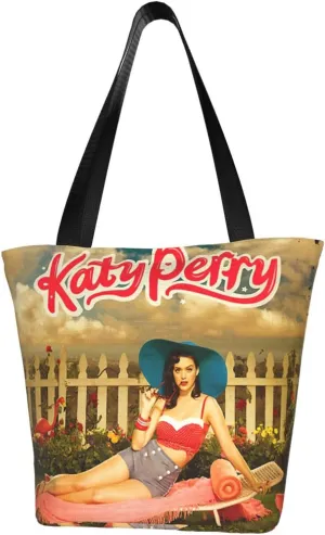 Katy Great Artist Perry Reusable Grocery Bag for Kitchen Shopping Bags Tote Bags with Zipper for Women Shoulder Bag Beautiful Daily Bag Large Capacity Handbag Storage Bags for Indoor