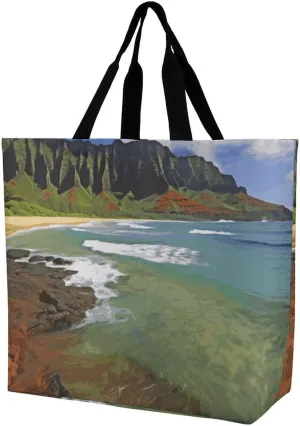Kauai Hawaii Seashore Handbags Lightweight Travel Shoulder Bag Portable Cute Shopping Beach Market Bag for Men Women Hiking Yoga Gym Swimming Travel Holiday Gift