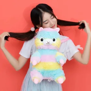 Kawaii Rainbow Alpaca Plushie Backpack