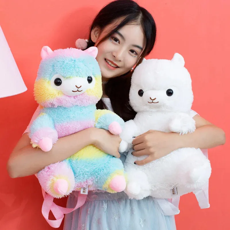 Kawaii Rainbow Alpaca Plushie Backpack