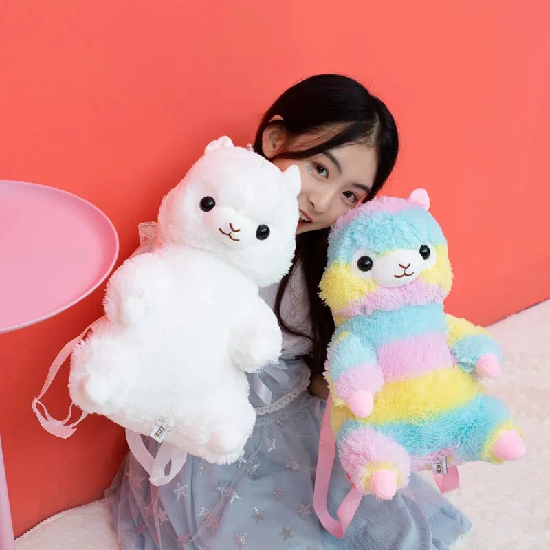 Kawaii Rainbow Alpaca Plushie Backpack