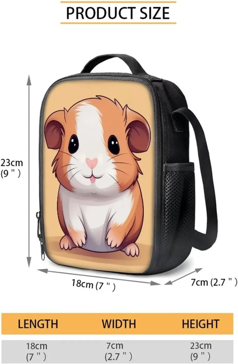 Kawaii Voles Print 3pcs Backpack for Girls 3rd to 5th Grade Casual Tote Bag School Portable Foldable Large Lunch Bag for Children and Mini Pencil Case for Secondary Schools