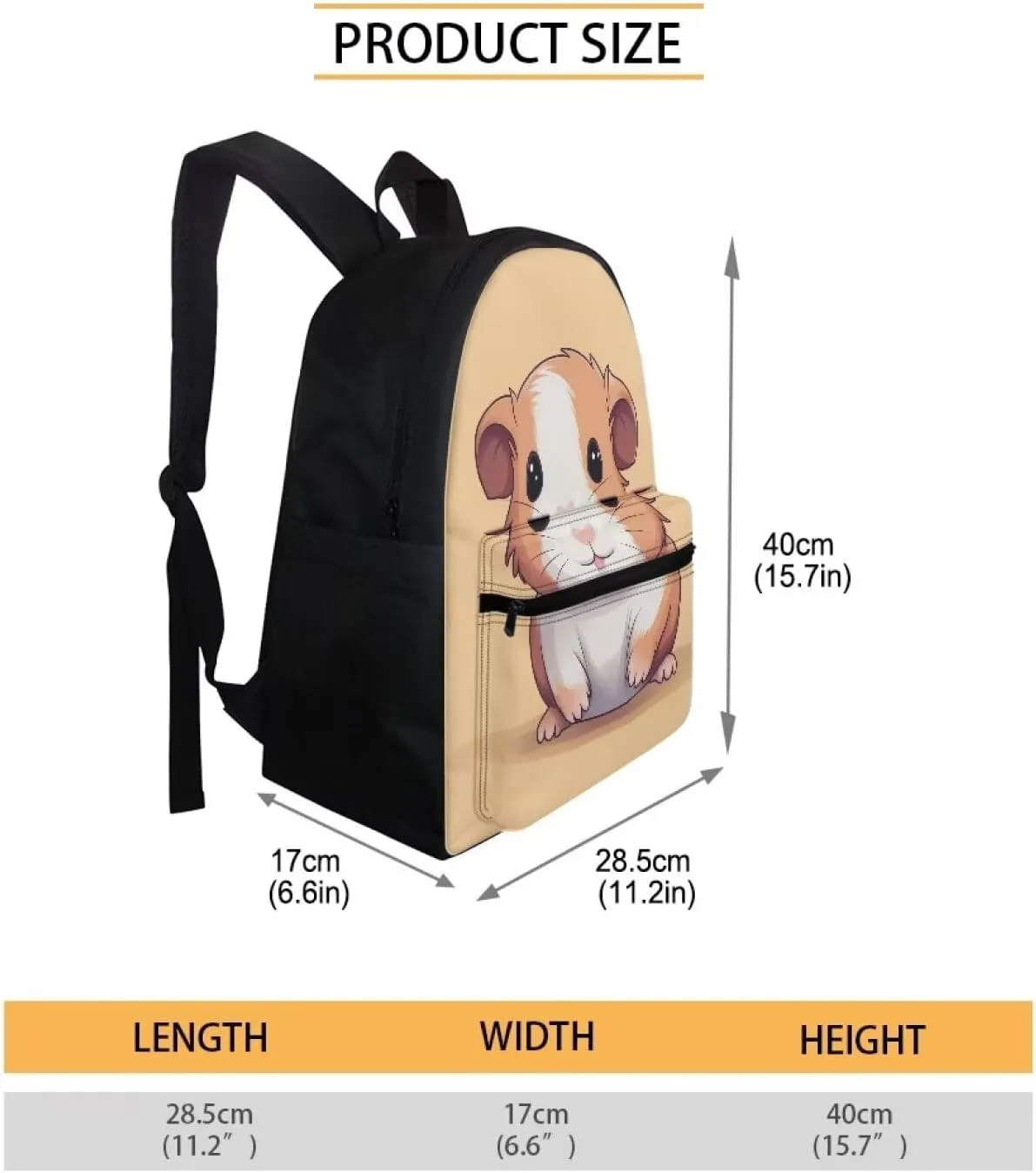 Kawaii Voles Print 3pcs Backpack for Girls 3rd to 5th Grade Casual Tote Bag School Portable Foldable Large Lunch Bag for Children and Mini Pencil Case for Secondary Schools