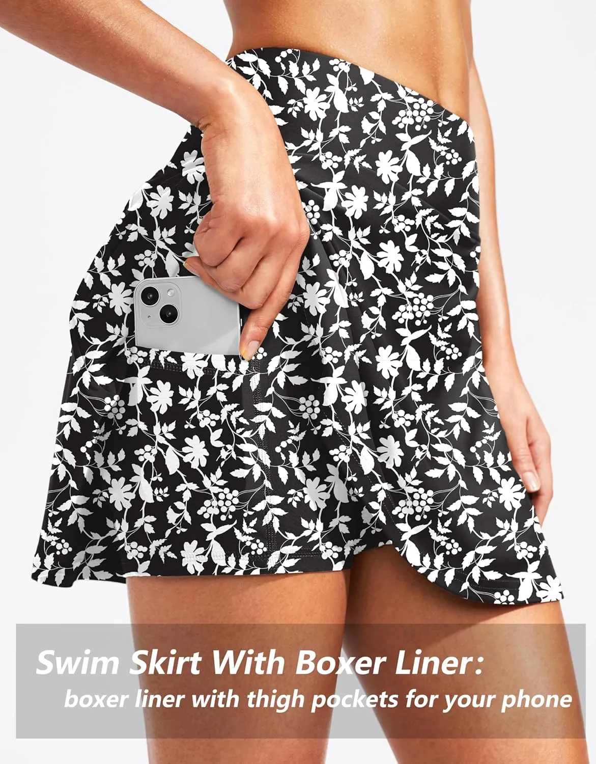 Kayrth Women's High Waisted Swim Skirt with Zipper Pockets Tummy Control Bathing Suit Swimsuit Tankini Bottoms