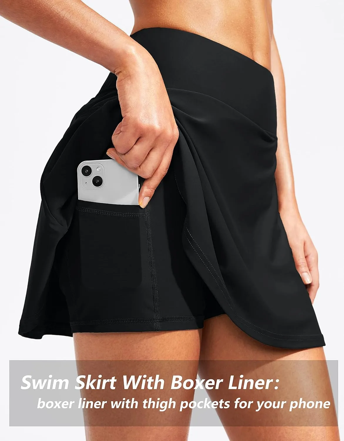 Kayrth Women's High Waisted Swim Skirt with Zipper Pockets Tummy Control Bathing Suit Swimsuit Tankini Bottoms