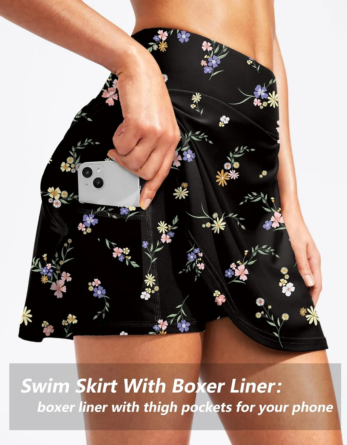 Kayrth Women's High Waisted Swim Skirt with Zipper Pockets Tummy Control Bathing Suit Swimsuit Tankini Bottoms