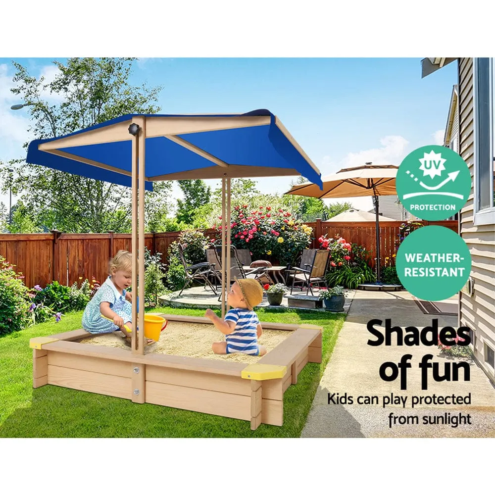 Keezi Kids Sandpit Wooden Sandbox Sand Pit with Canopy Bench Seat Toys 101cm - ONLINE ONLY