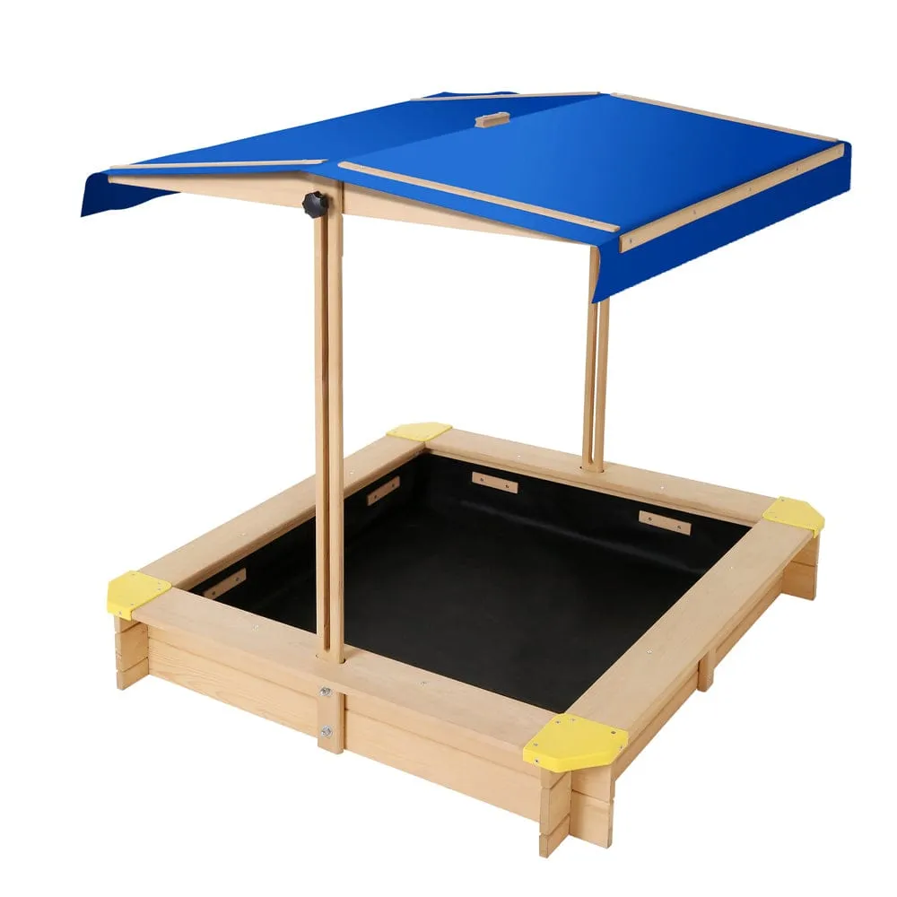 Keezi Kids Sandpit Wooden Sandbox Sand Pit with Canopy Bench Seat Toys 101cm - ONLINE ONLY