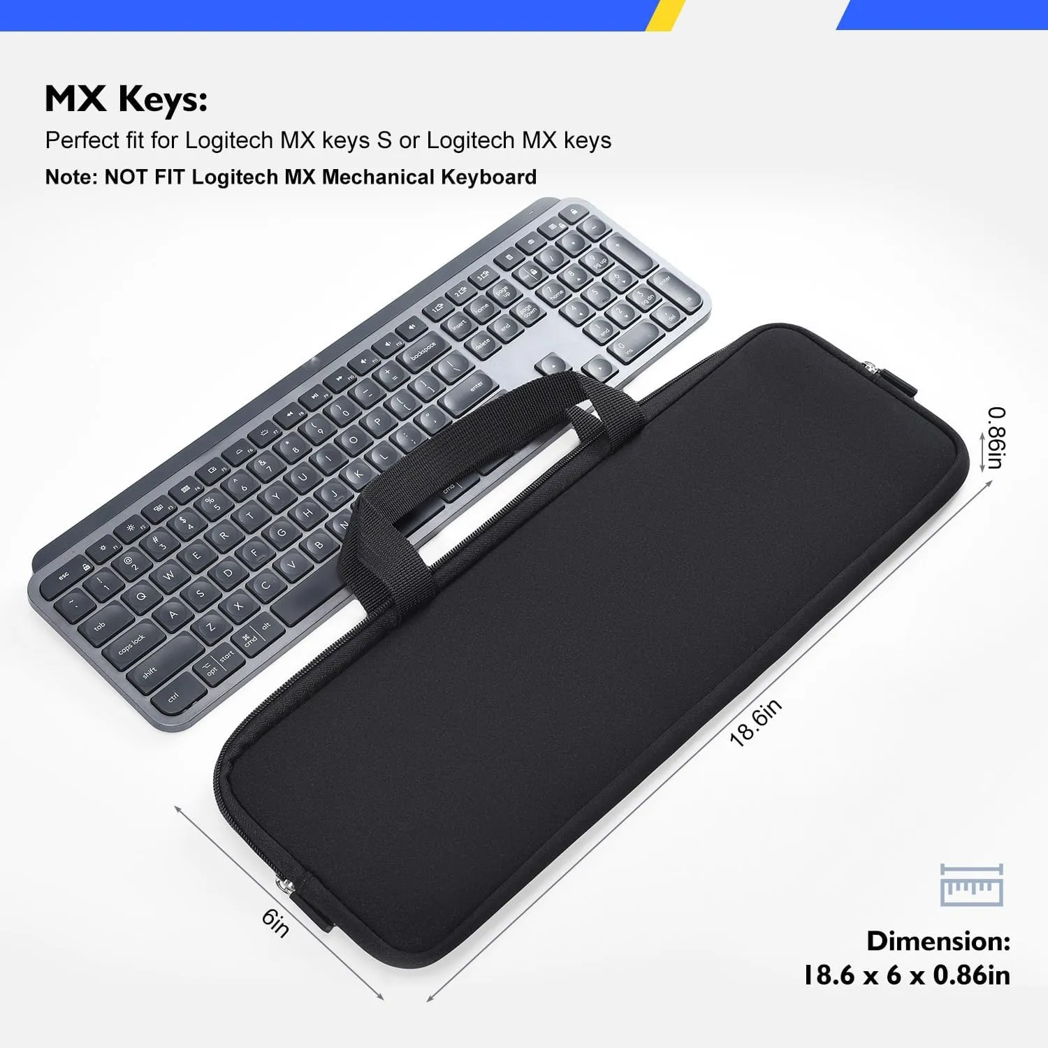 Keyboard Sleeve Case for Logitech MX Keys S/MX Keys Advanced Wireless Keyboard, for Logitech Travel Shockproof Protective Neoprene Bag, Black (Not for MX Keys Mechanical Models)