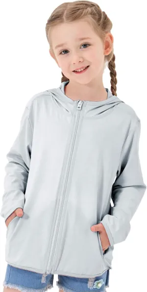 Kids Active Zipper Sun Protection Jacket Boys Girls Hooded Cooling Shirt Pockets Fishing Running Outdoor