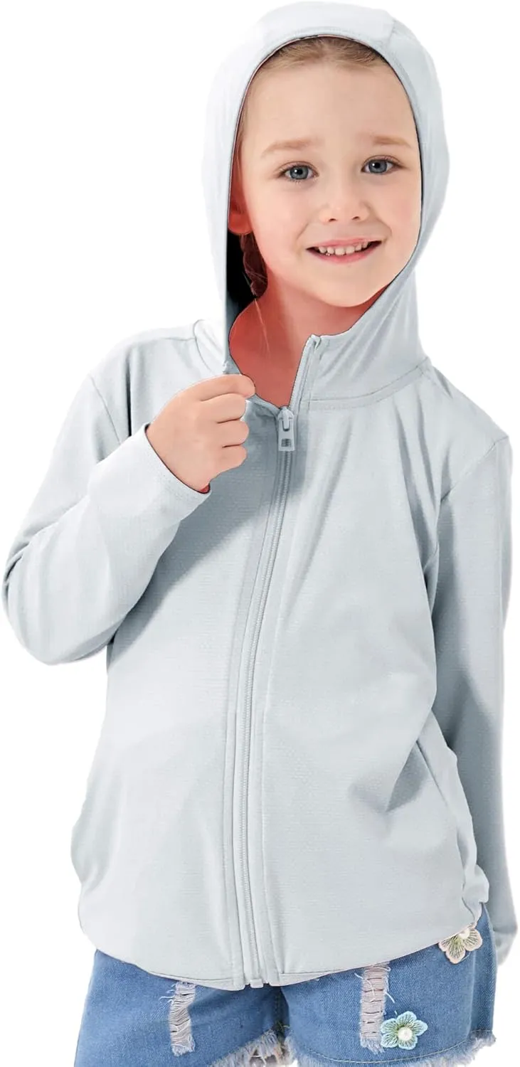 Kids Active Zipper Sun Protection Jacket Boys Girls Hooded Cooling Shirt Pockets Fishing Running Outdoor