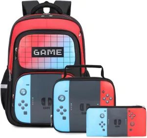 Kids Backpack 3-in-1Boys Backpack with Lunch Bag and Pencil Case for kids Teens Middle School,17″ Large Capacity (GAME)