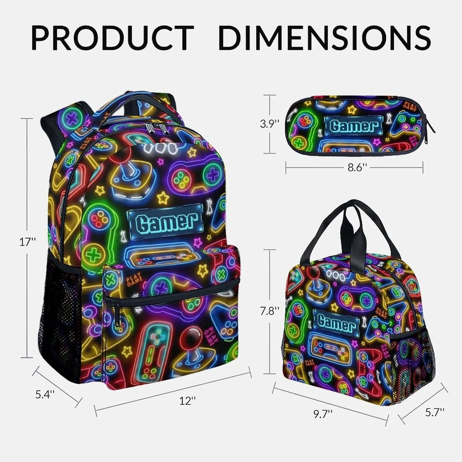 Kids Backpack Boys - Large Capacity School Bags with Lunch Bag Set - Cool Gamer Bookbag for Middle School & Travel - Kid School Supplies