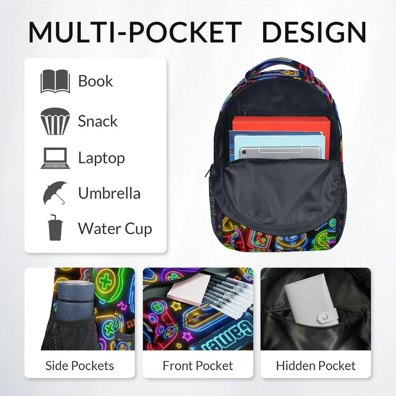 Kids Backpack Boys - Large Capacity School Bags with Lunch Bag Set - Cool Gamer Bookbag for Middle School & Travel - Kid School Supplies