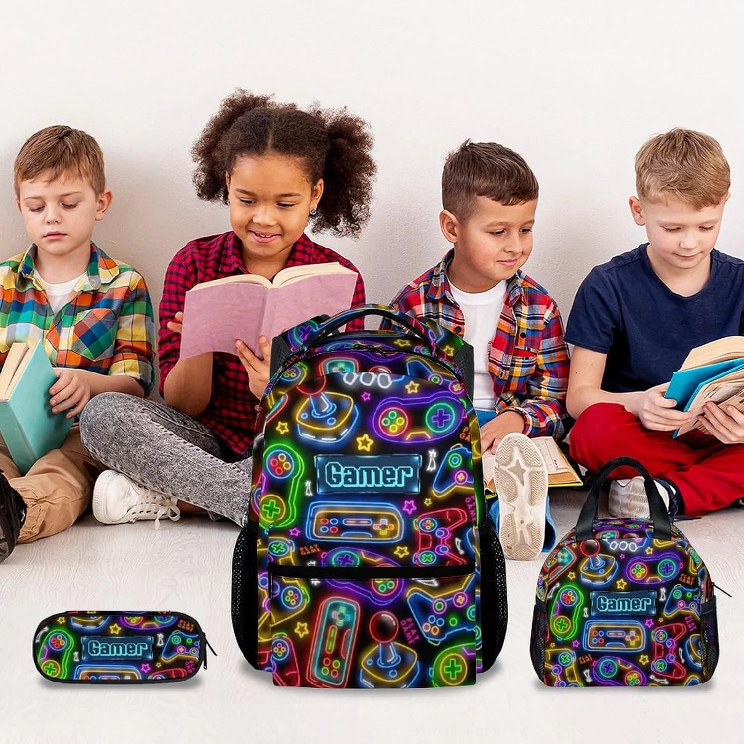 Kids Backpack Boys - Large Capacity School Bags with Lunch Bag Set - Cool Gamer Bookbag for Middle School & Travel - Kid School Supplies
