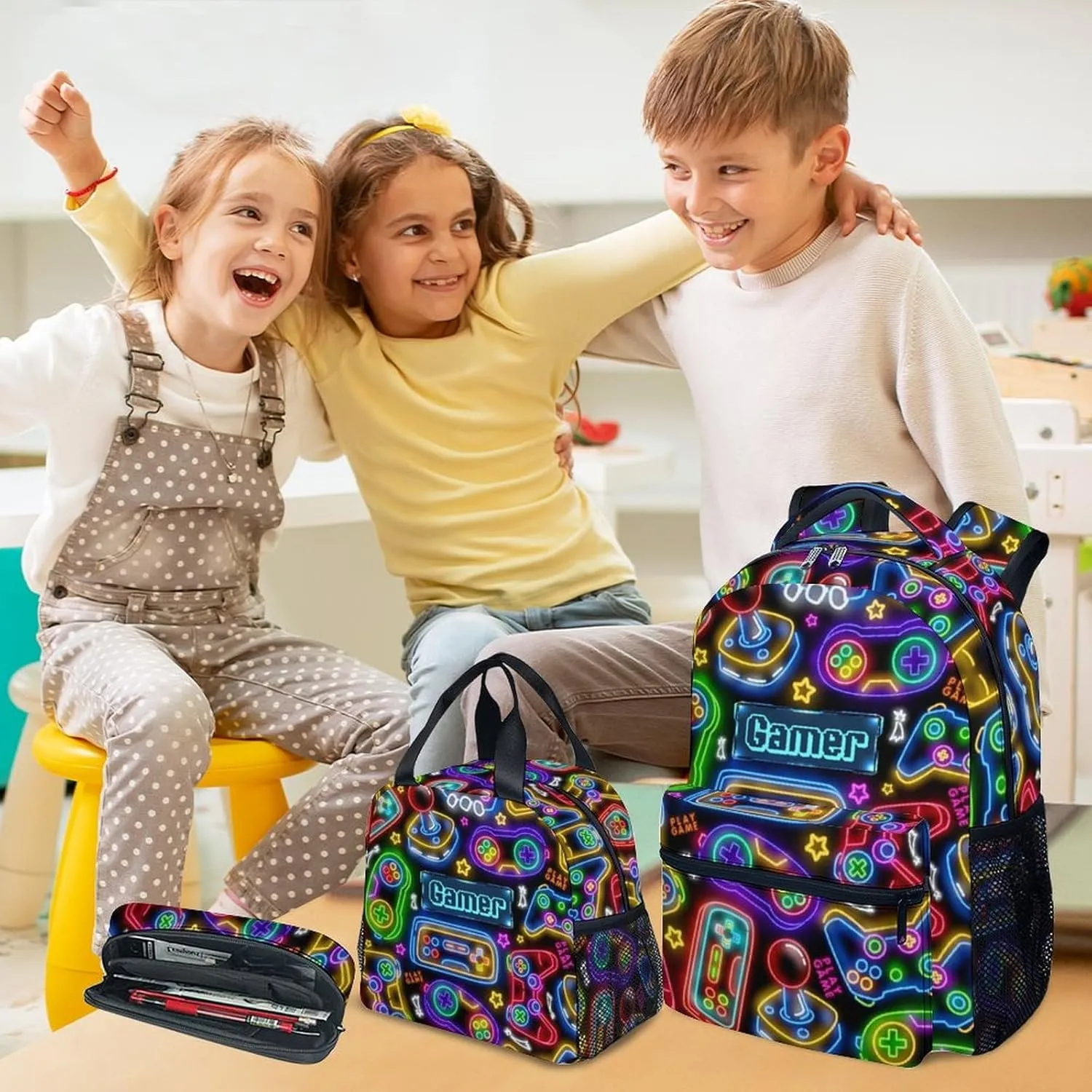 Kids Backpack Boys - Large Capacity School Bags with Lunch Bag Set - Cool Gamer Bookbag for Middle School & Travel - Kid School Supplies