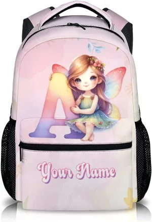 Kids Backpack, Custom Preschool Elementary Kindergarten Backpack, 17 Inch Personalized Fairy Bookbags for Kids, Monogram School Bag for Girls