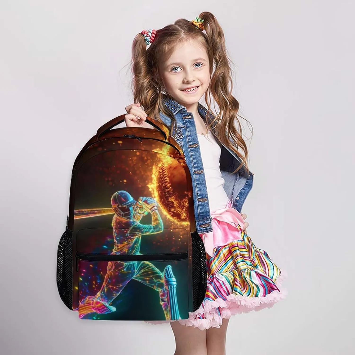 Kids Backpack for Girls Boys, Cool Baseball Schoolbag, Gift for Girls Boys, 17 Inch Student Bookbag for Preschool Elementary Kindergarten Travel Picnic