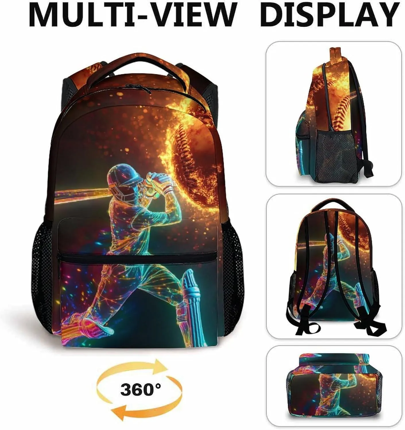 Kids Backpack for Girls Boys, Cool Baseball Schoolbag, Gift for Girls Boys, 17 Inch Student Bookbag for Preschool Elementary Kindergarten Travel Picnic