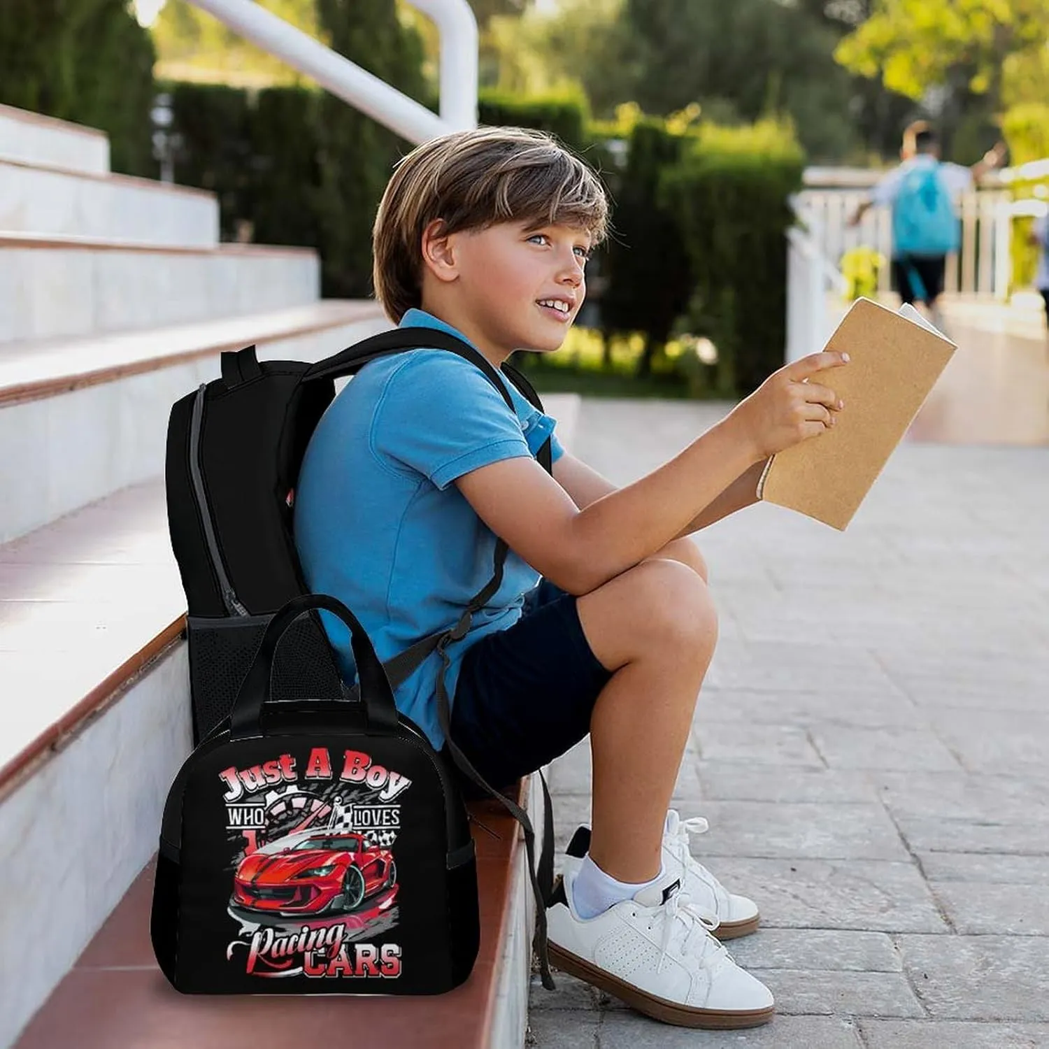 Kids Backpack Set - 3 in 1 Race Car School Backpacks Matching Combo for Boys Students - Car Bookbag and Pencil Case Bundle for Preschool Elementary - Schoolbag and Pencil Case Set Gifts