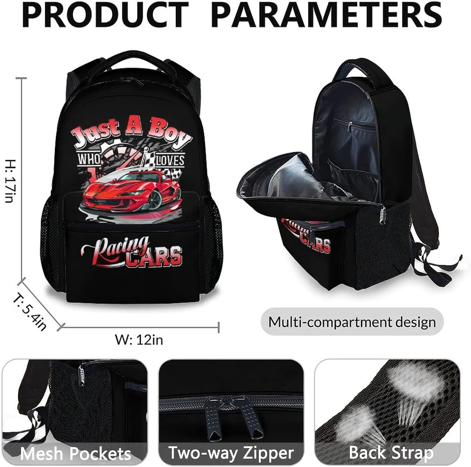 Kids Backpack Set - 3 in 1 Race Car School Backpacks Matching Combo for Boys Students - Car Bookbag and Pencil Case Bundle for Preschool Elementary - Schoolbag and Pencil Case Set Gifts