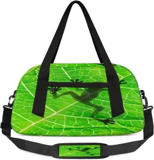 Kids Gym Bag with Adjustable Shoulder Strap, Animal Frog Shadow Silhouette on The Leaf Boys & Girls Travel Sport Duffle Bag School for Overnight Travel Bag