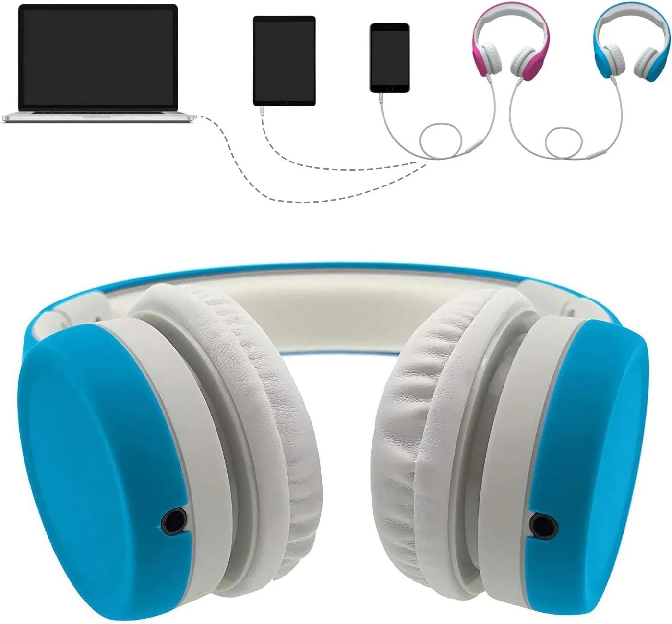 Kids Headphones with Cord, Toddler Headphones with Sharing Function, 85dB/93dB Safe Volume Limit, for Toddler Children Baby Boys Girls On-line Study, School, Travel use (Blue)