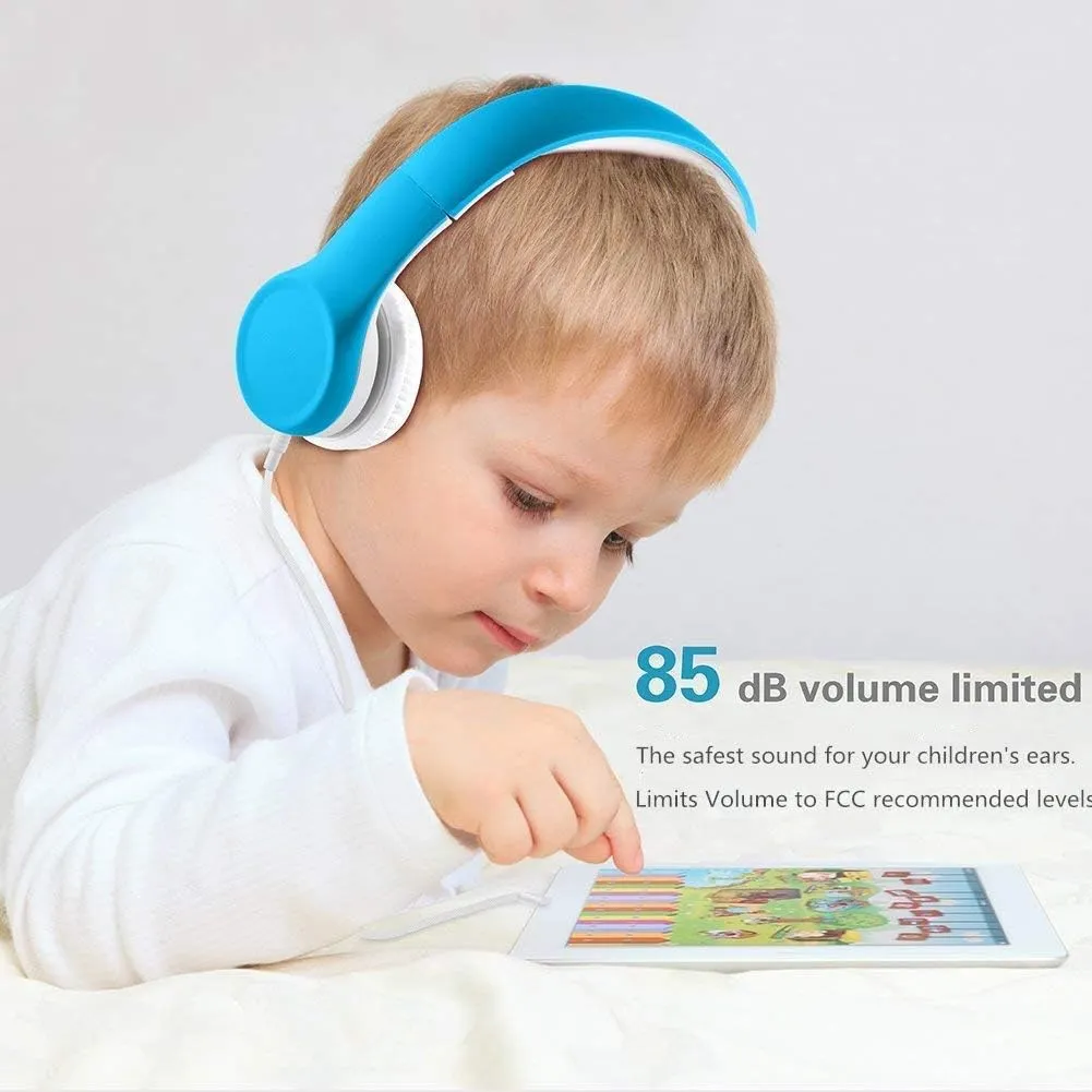Kids Headphones with Cord, Toddler Headphones with Sharing Function, 85dB/93dB Safe Volume Limit, for Toddler Children Baby Boys Girls On-line Study, School, Travel use (Blue)
