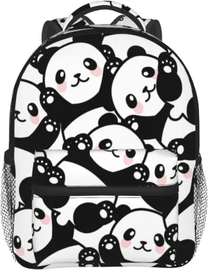 Kid's Mini Backpack 12 inch Blak White Panda Bear Pattern Backpack Schoolbag Preschool Kindergarten Children Bag Nursery Travel Bag for Toddler Boys Girls Age 3-7