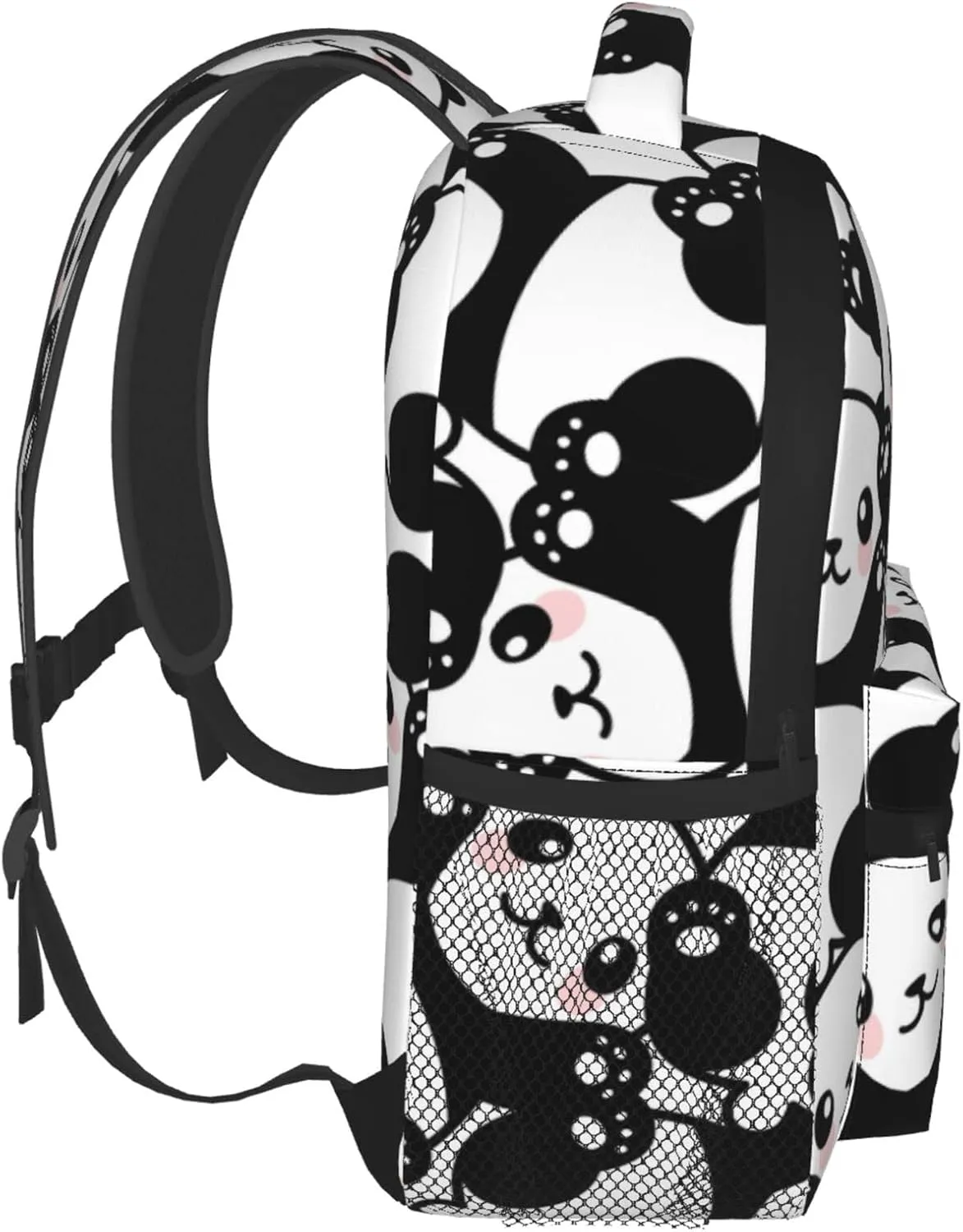 Kid's Mini Backpack 12 inch Blak White Panda Bear Pattern Backpack Schoolbag Preschool Kindergarten Children Bag Nursery Travel Bag for Toddler Boys Girls Age 3-7
