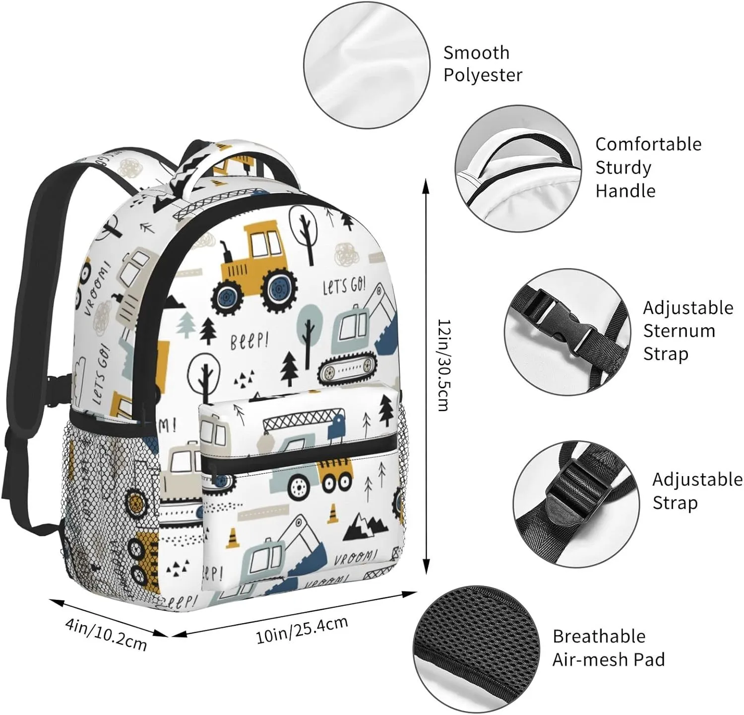Kid's Mini Backpack 12 inch Cars Truck Tractor Backpack Schoolbag Preschool Kindergarten Children Bag Nursery Travel Bag for Toddler Boys Girls Age 3-7