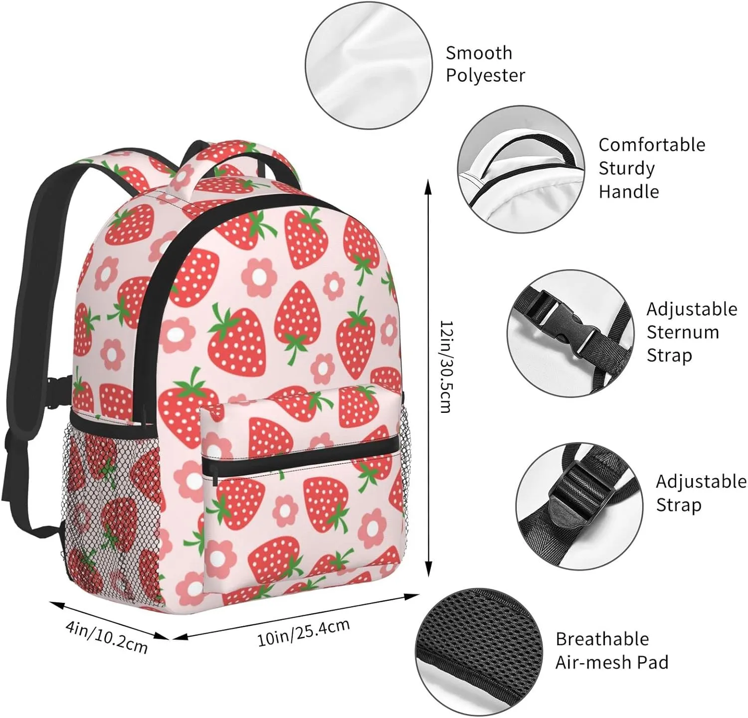 Kid's Mini Backpack 12 inch Strawberry Pink Flower Backpack Schoolbag Preschool Kindergarten Children Bag Nursery Travel Bag for Toddler Boys Girls Age 3-7
