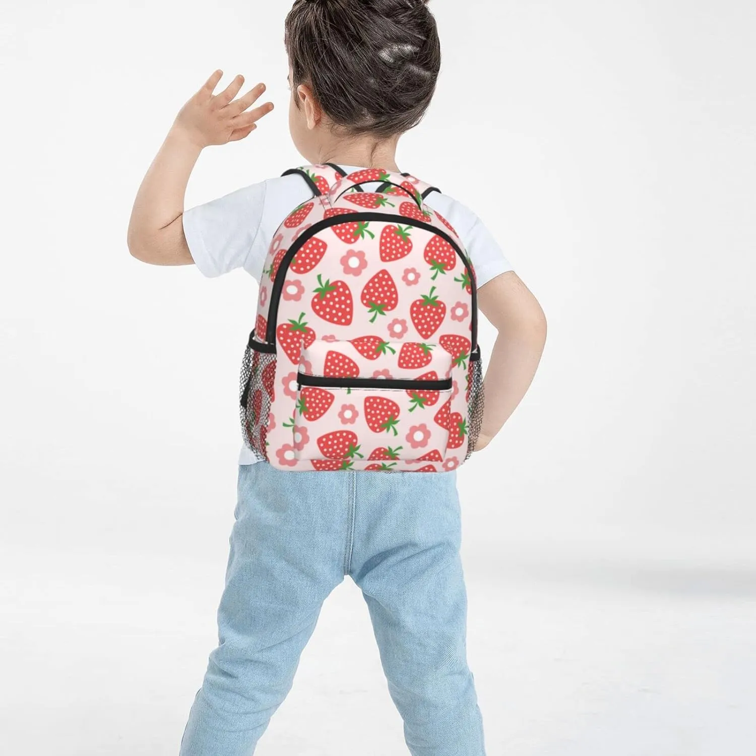 Kid's Mini Backpack 12 inch Strawberry Pink Flower Backpack Schoolbag Preschool Kindergarten Children Bag Nursery Travel Bag for Toddler Boys Girls Age 3-7