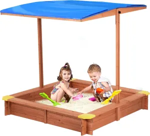 Kids Sandbox with Cover, 47x47 inch Toddler Wooden Sandbox with UV-Resistant Adjustable Canopy for Outdoor, Beach, Patio, Backyard, Garden