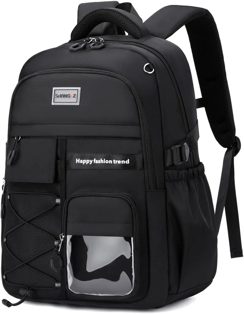 Kids School Backpack For Boy And Girl,Large Capacity High Middle Elementary Primary Students Teens Sports Bookbag (A-Black)
