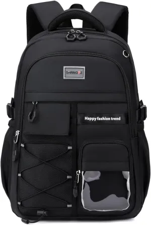 Kids School Backpack For Boy And Girl,Large Capacity High Middle Elementary Primary Students Teens Sports Bookbag (A-Black)