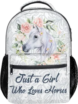 Kids School Backpack Horse Backpack for Girls Waterproof Large School bag 17 Inch Middle School Travel Bookbag Back to School Gifts