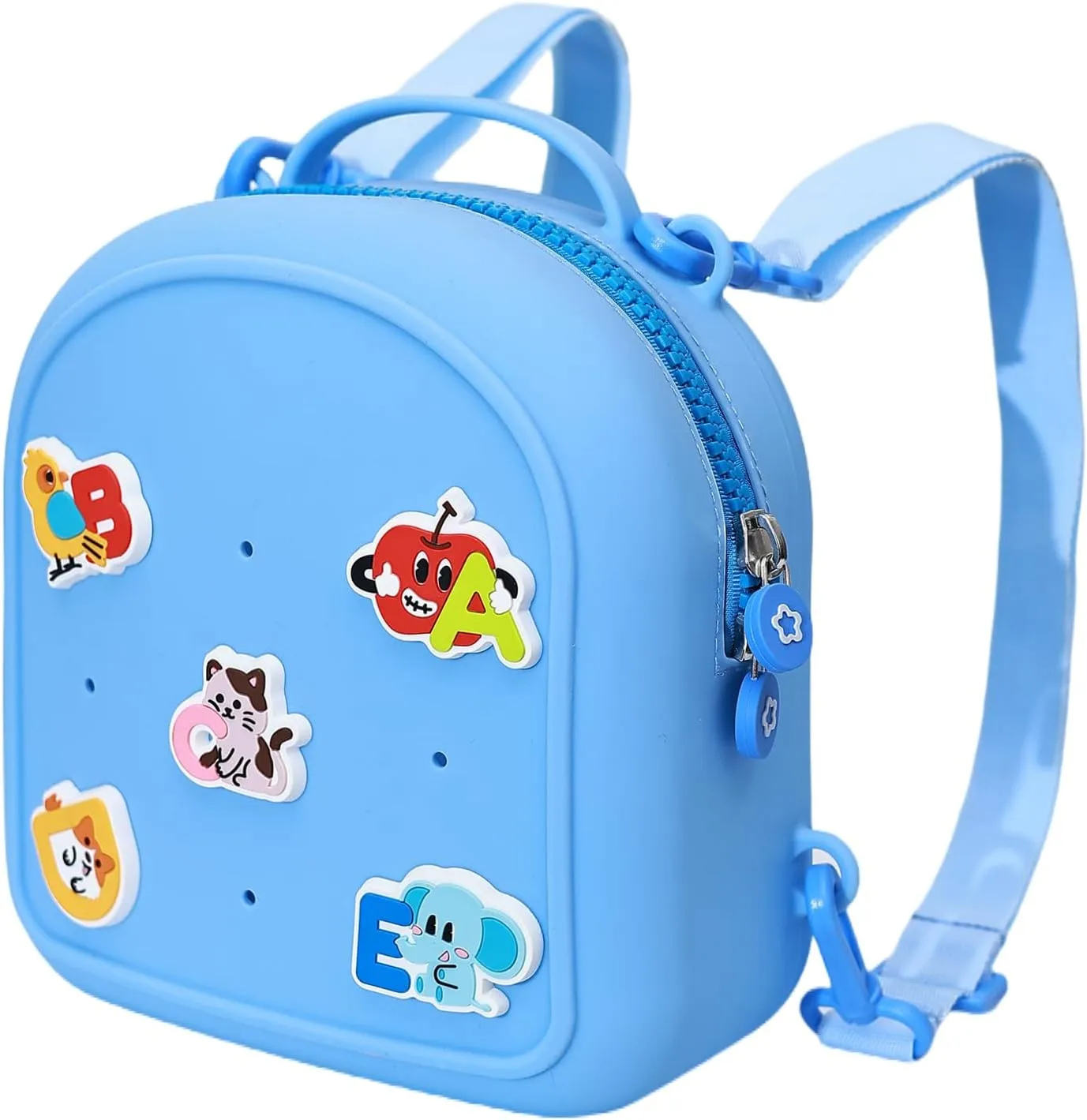 Kids Silicone Backpack, Water-Resistant Mini Travel Bag with Alphabet Badges for Toddlers 3-6, Skin-Friendly, Easy-to-Clean, Gift for boys(blue)