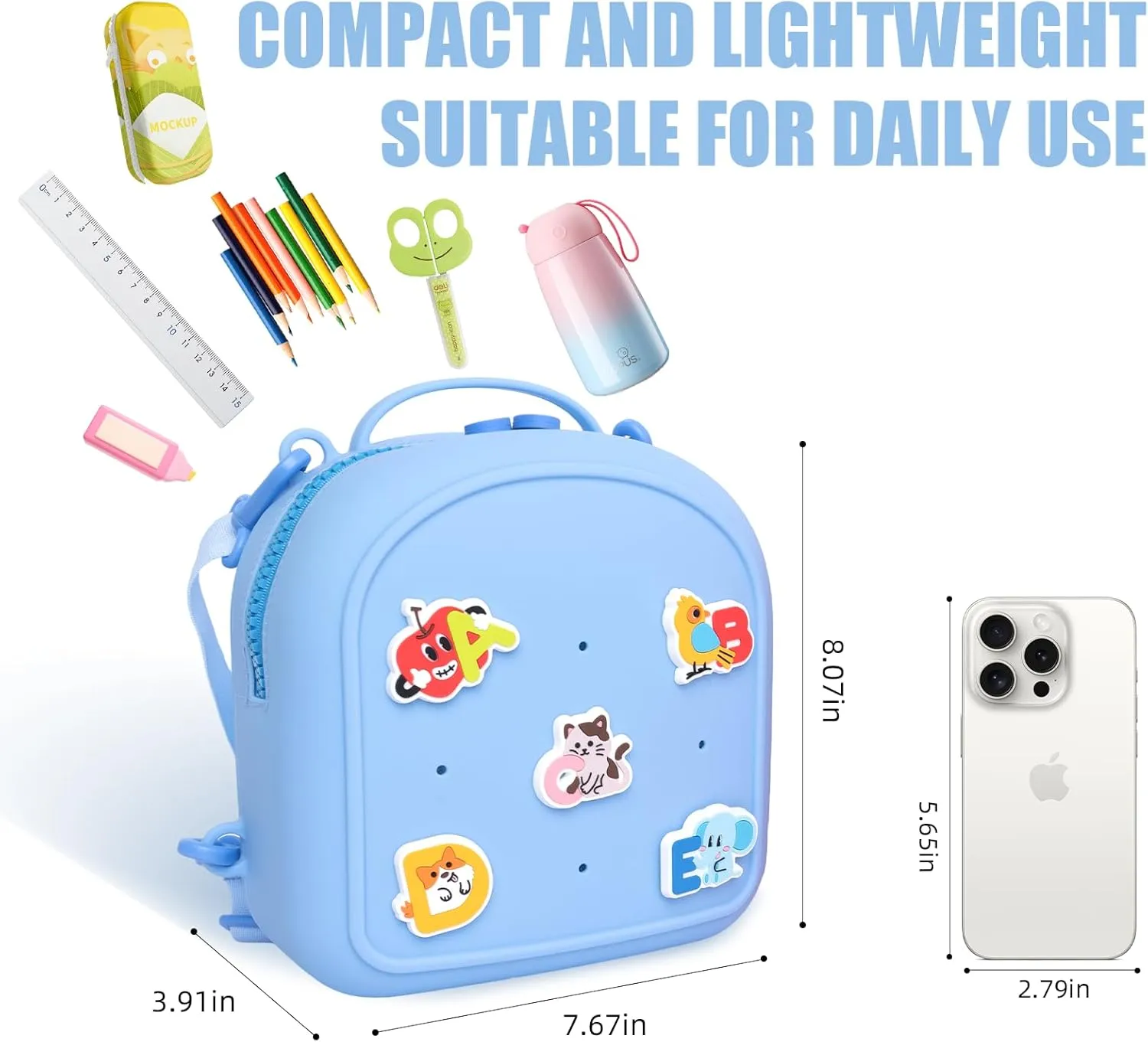 Kids Silicone Backpack, Water-Resistant Mini Travel Bag with Alphabet Badges for Toddlers 3-6, Skin-Friendly, Easy-to-Clean, Gift for boys(blue)