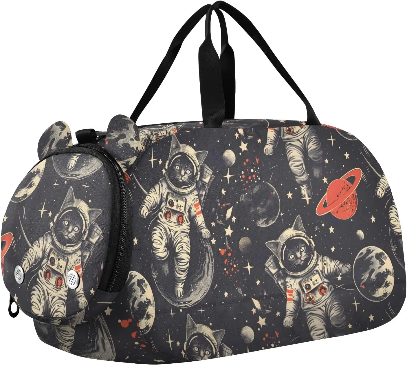 Kids Sport Duffel Bag Astronauts Cats in Space Unisex Overnight Travel Gym Bag