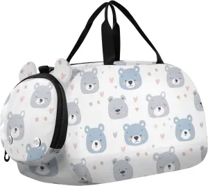 Kids Sport Duffel Bag Cute Fat Bear Face Unisex Overnight Travel Gym Bag