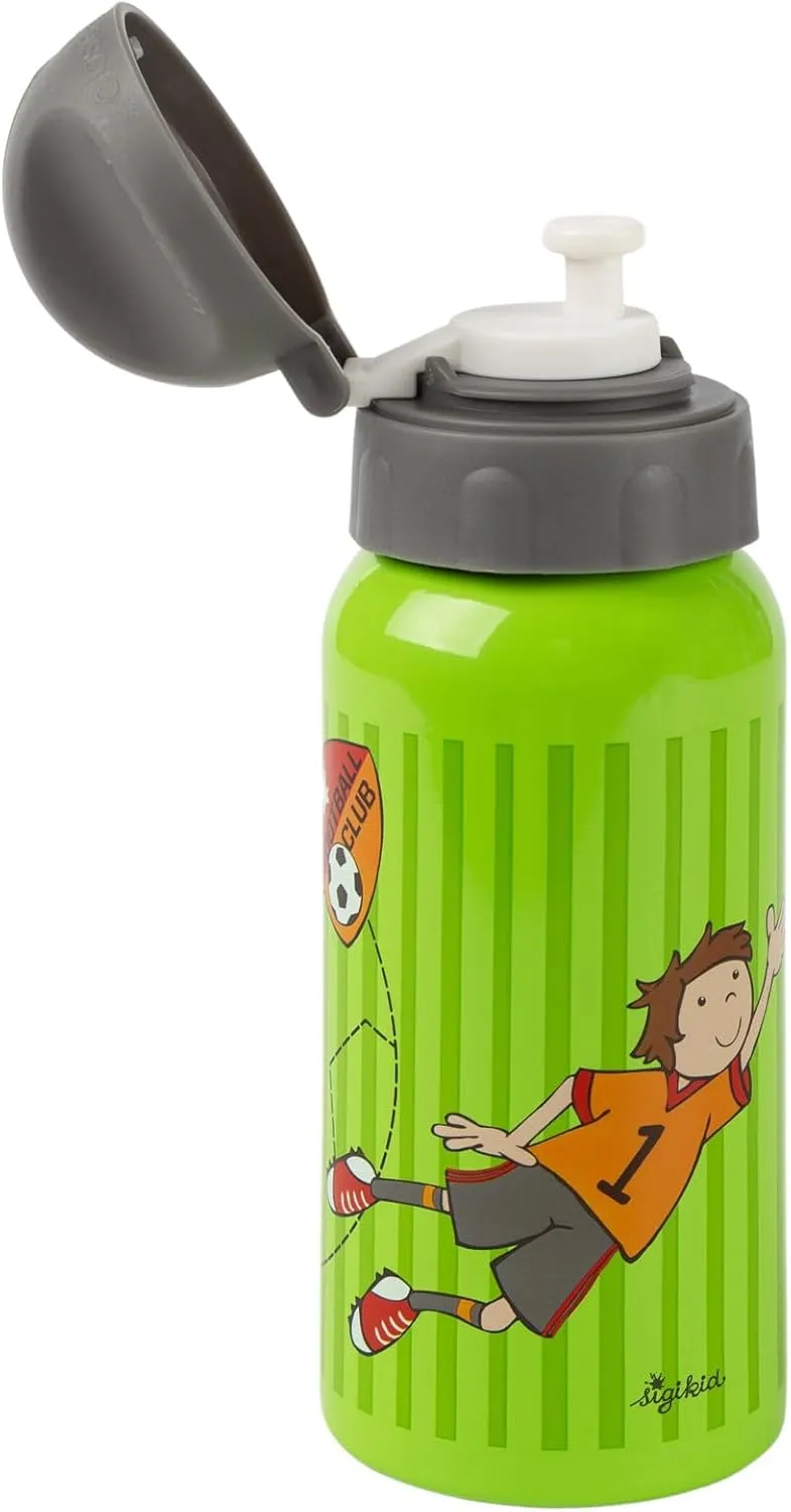 Kily Keeper Stainless Steel Water Bottle, Leak-Proof, BPA-Free, Durable, Lightweight, Screw Cap, Easy to Clean, for Children 3-8 Years, Item No. 25291, Football/Green-Grey 400 ml