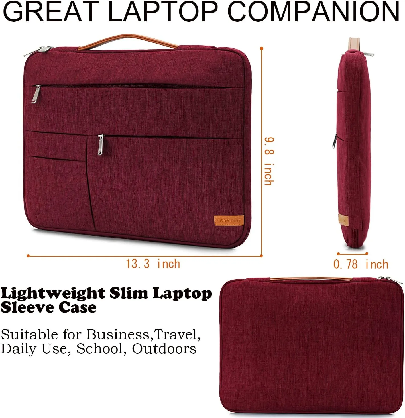 KINGSLONG 13.3 inch Laptop Sleeve Bag, Slim Shockproof Handbag, Computer Carrying Case Cover Compatible with MacBook Air/Pro,Acer Asus Dell HP Red